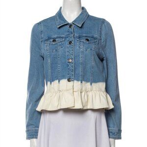 Kate Spade Womens Dip Dye‎ Denim Jacket Size XS Fitted Ombre Peplum Blue White